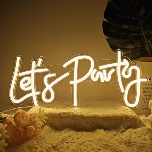 Let's Party Neon Signs Dimmable Neon Light Sign for Wall Decor 16''x7'' Word LED - Picture 1 of 8